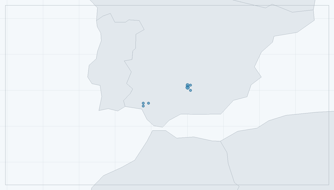 Mapa zaznamenaného výskytu: Rys pardálový (Lynx pardinus)