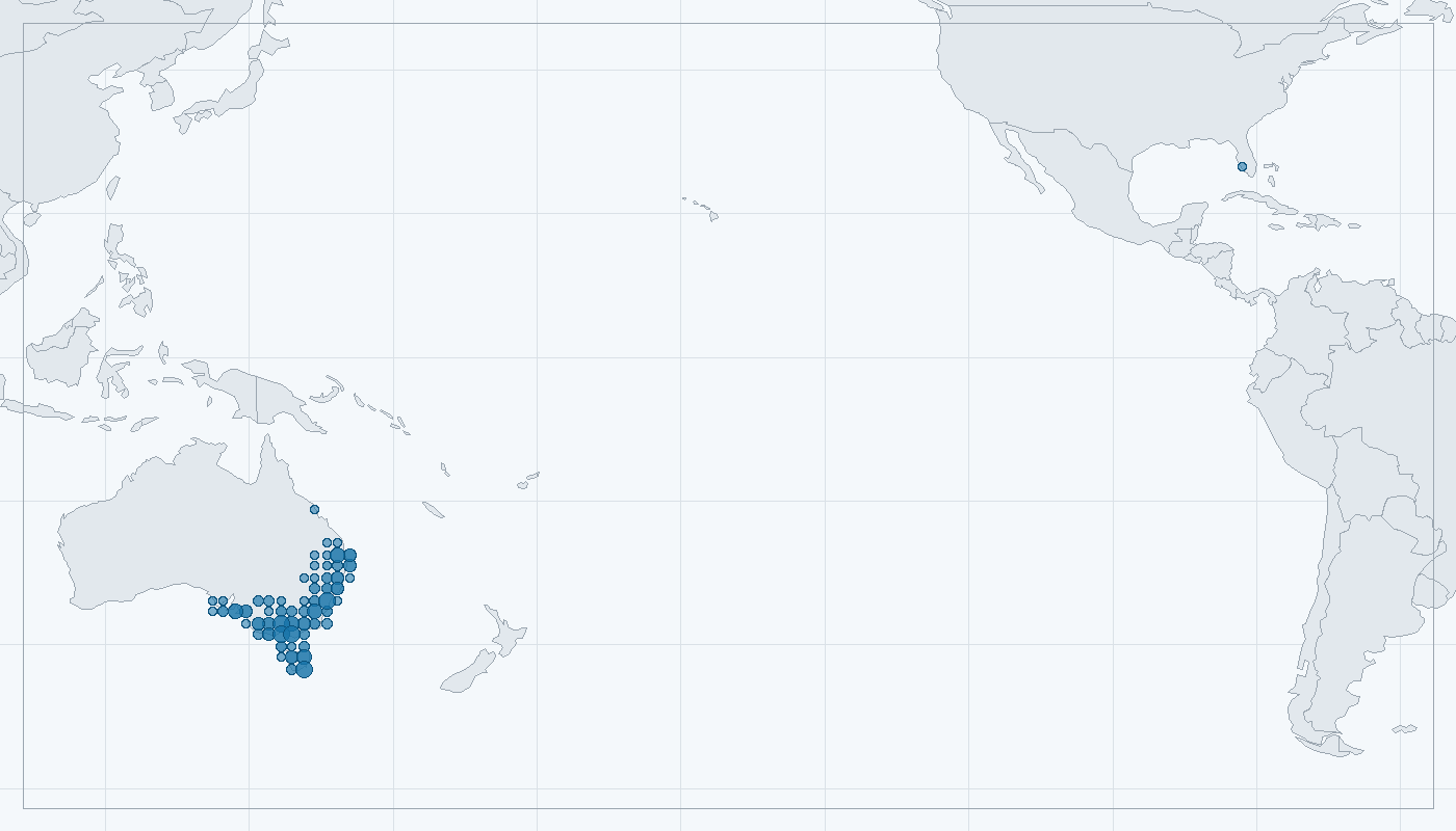 Mapa zaznamenaného výskytu: Modropláštník nádherný (Malurus cyaneus)
