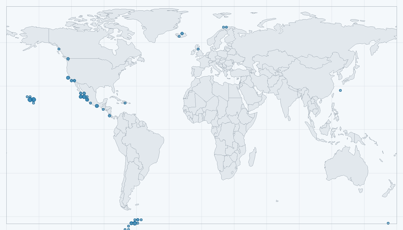 Mapa zaznamenaného výskytu: Keporkak (Megaptera novaeangliae)