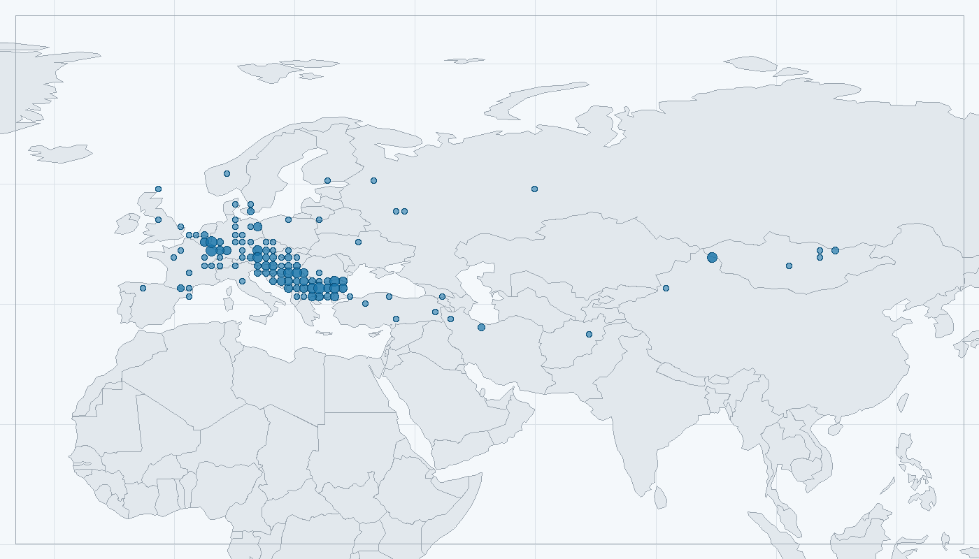 Mapa zaznamenaného výskytu: Hraboš polní (Microtus arvalis)