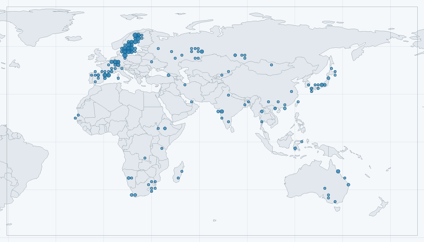 Mapa zaznamenaného výskytu: Luňák hnědý (Milvus migrans)