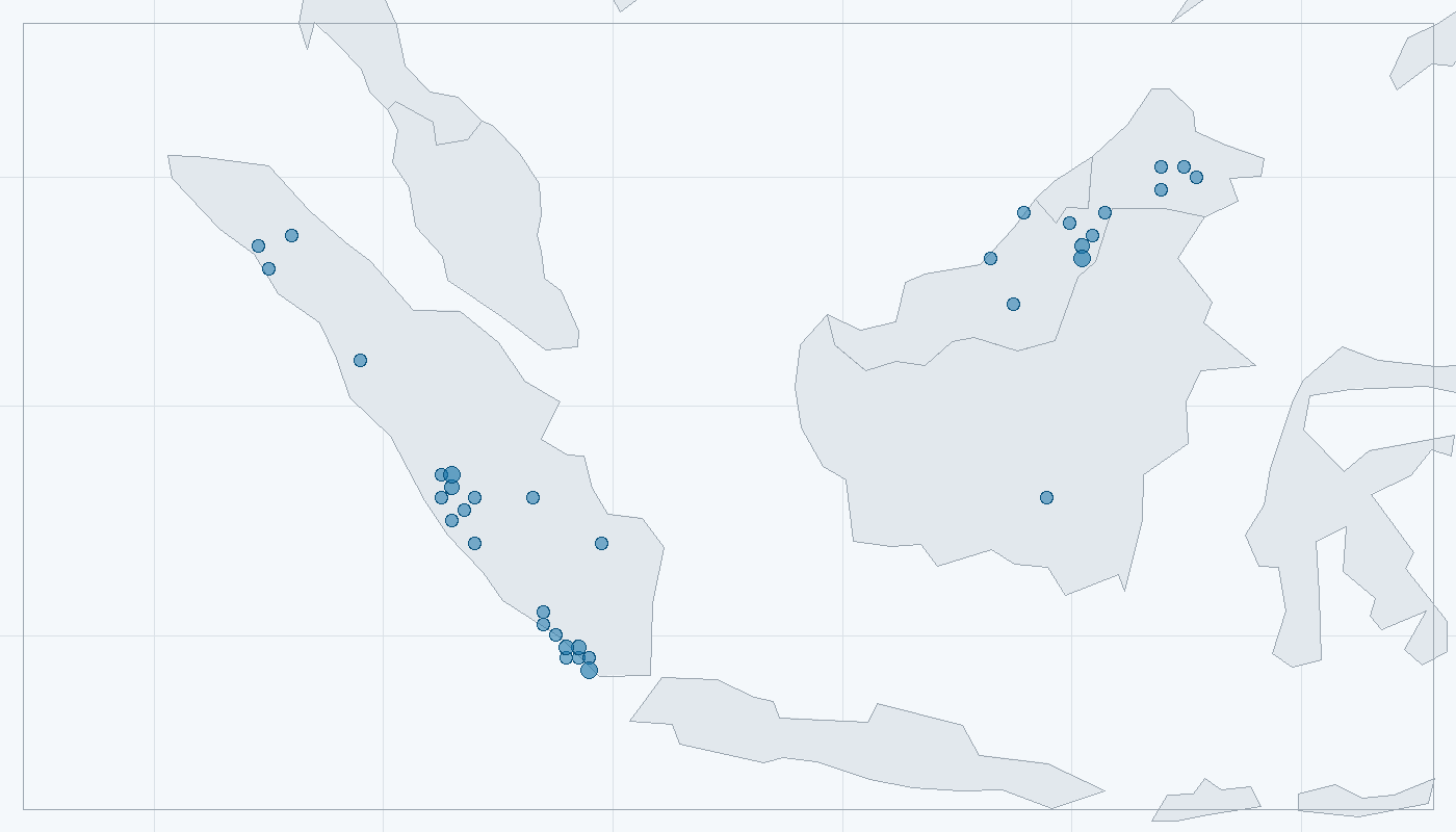 Mapa zaznamenaného výskytu: Pardál ostrovní (Neofelis diardi)