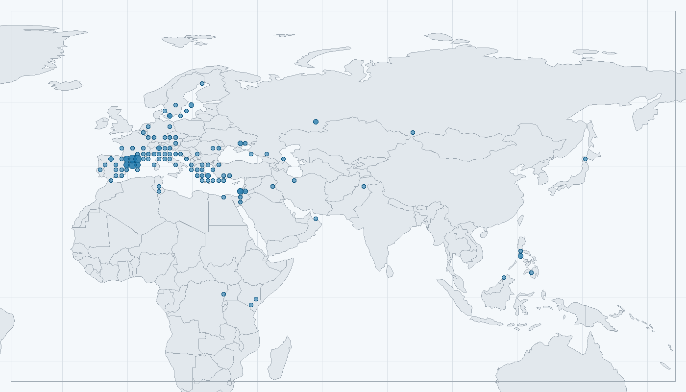 Mapa zaznamenaného výskytu: Výreček malý (Otus scops)