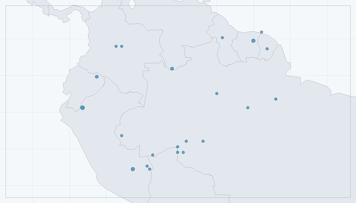 Mapa zaznamenaného výskytu: Kajman zakrslý (Paleosuchus trigonatus)