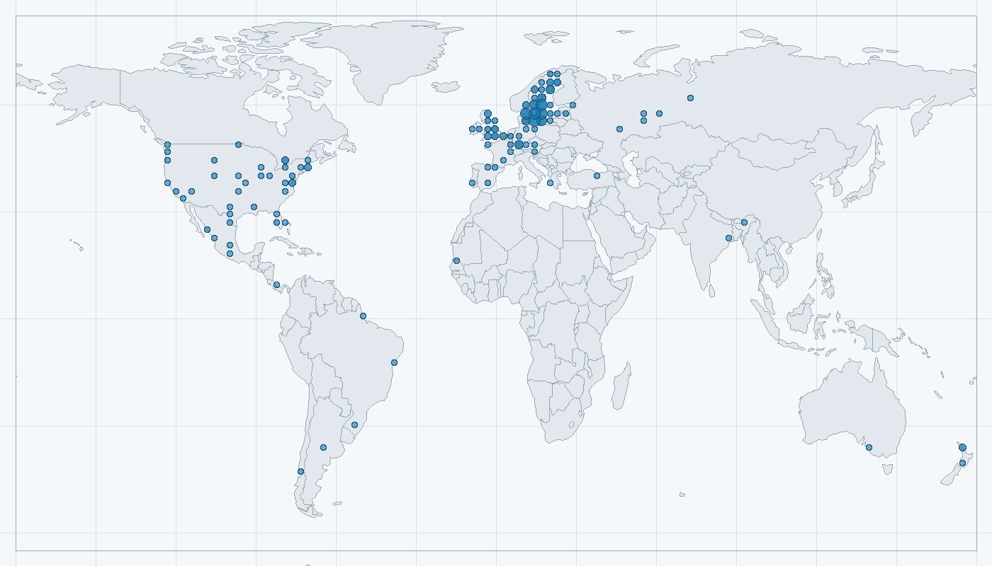 Mapa zaznamenaného výskytu: Vrabec domácí (Passer domesticus)