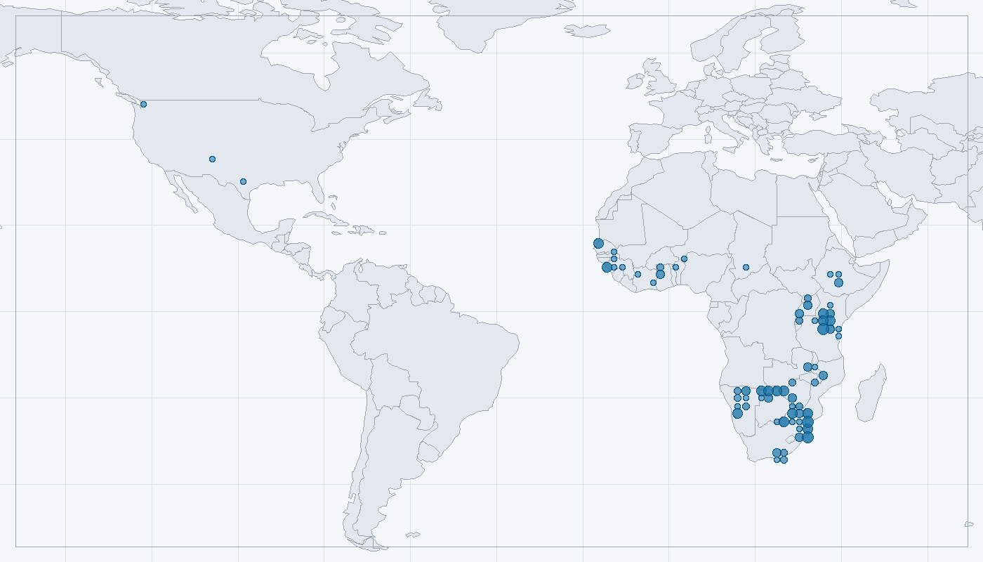 Mapa zaznamenaného výskytu: Prase savanové (Phacochoerus africanus)