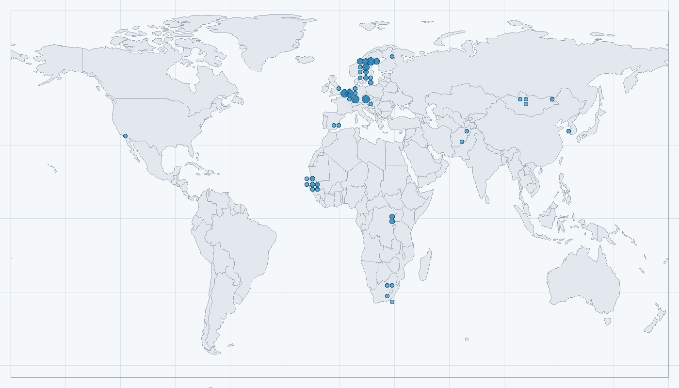 Mapa zaznamenaného výskytu: Jespák bojovný (Philomachus pugnax)