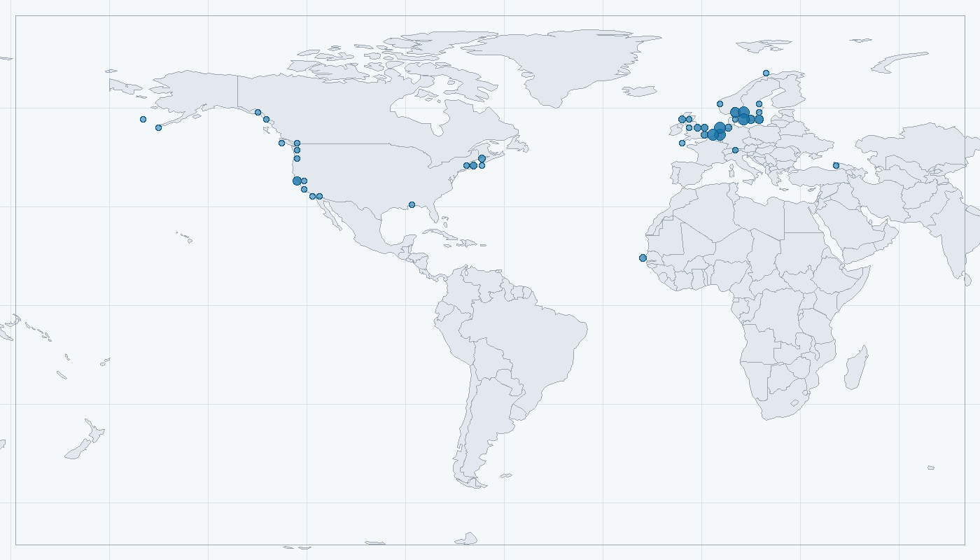 Mapa zaznamenaného výskytu: Sviňucha obecná (Phocoena phocoena)