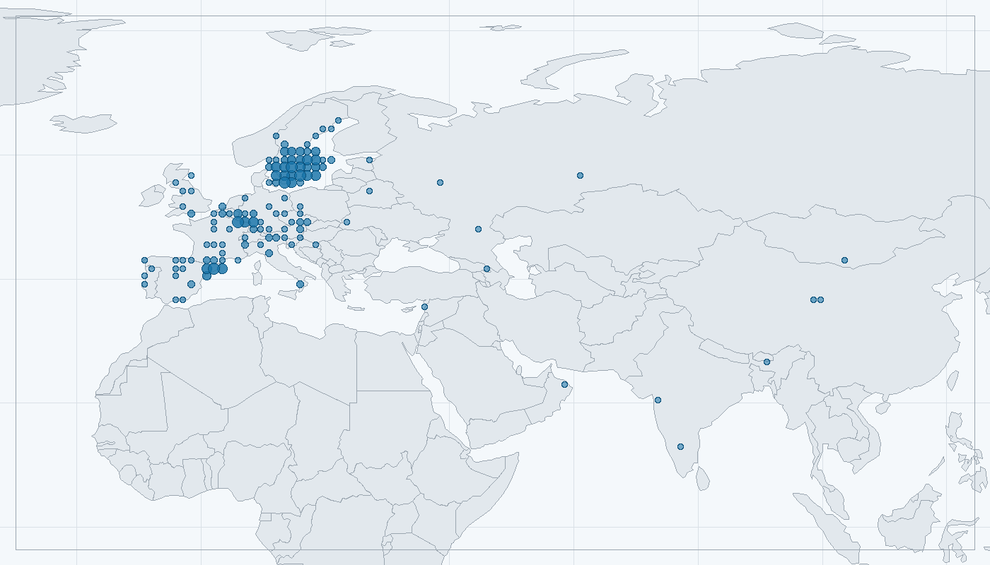 Mapa zaznamenaného výskytu: Rehek domácí (Phoenicurus ochruros)