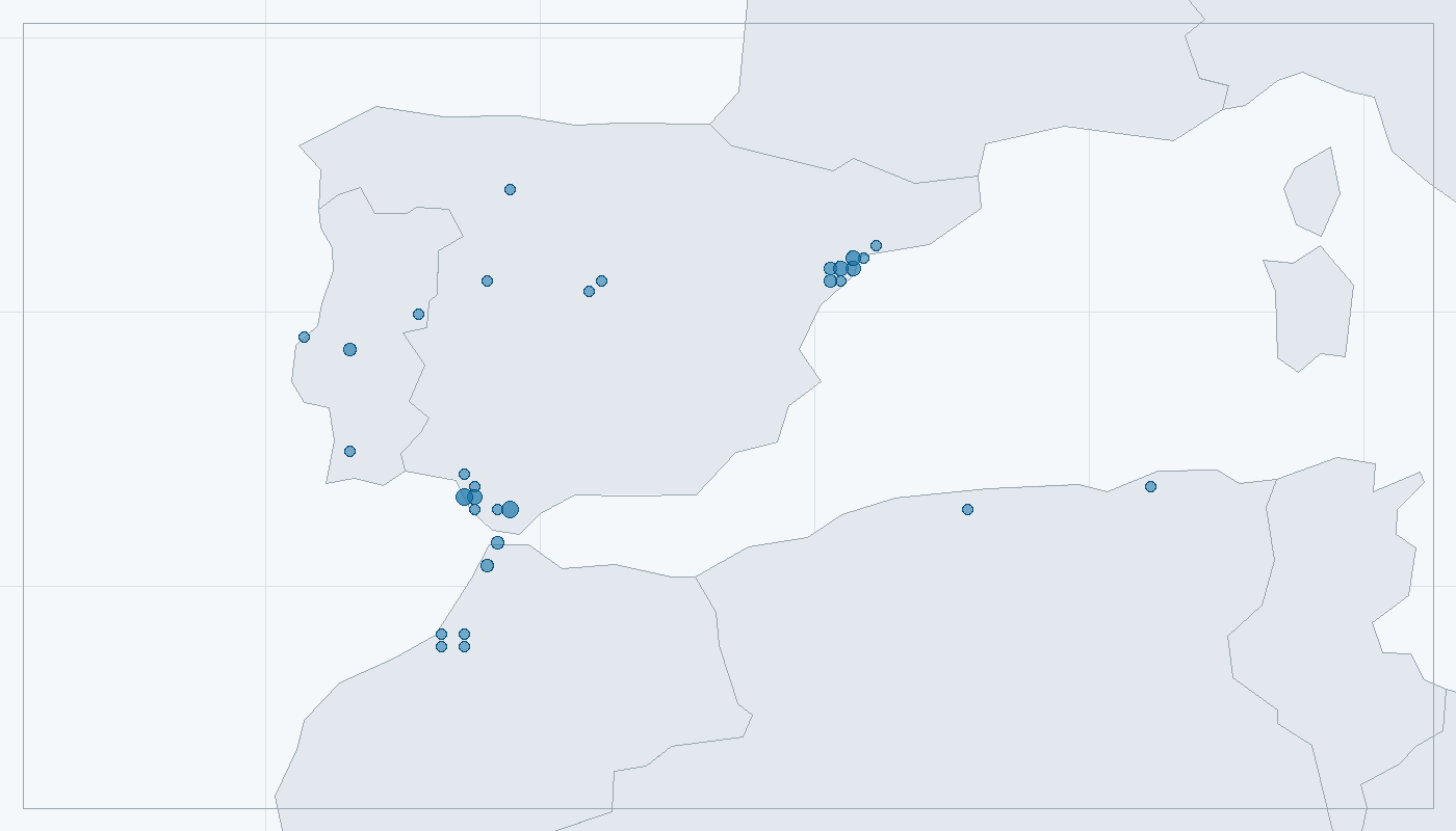 Mapa zaznamenaného výskytu: Žebrovník waltlův (Pleurodeles waltl)