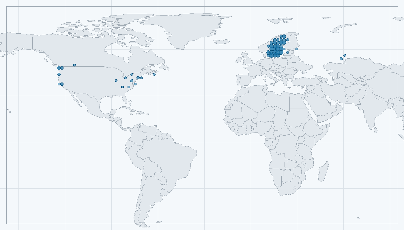 Mapa zaznamenaného výskytu: Potápka žlutorohá (Podiceps auritus)