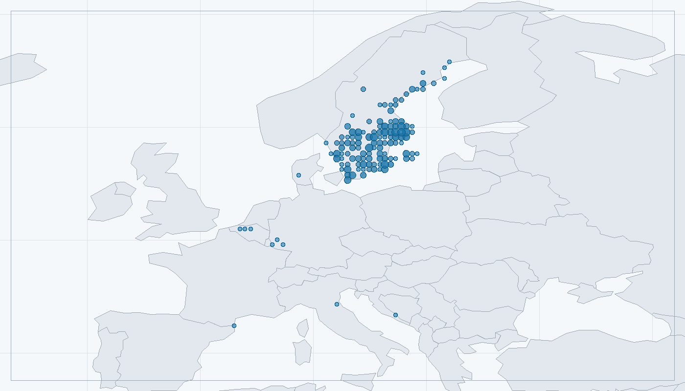 Mapa zaznamenaného výskytu: Chřástal kropenatý (Porzana porzana)