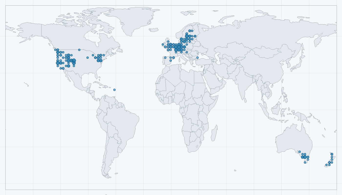 Mapa zaznamenaného výskytu: Písečník novozélandský (Potamopyrgus antipodarum)