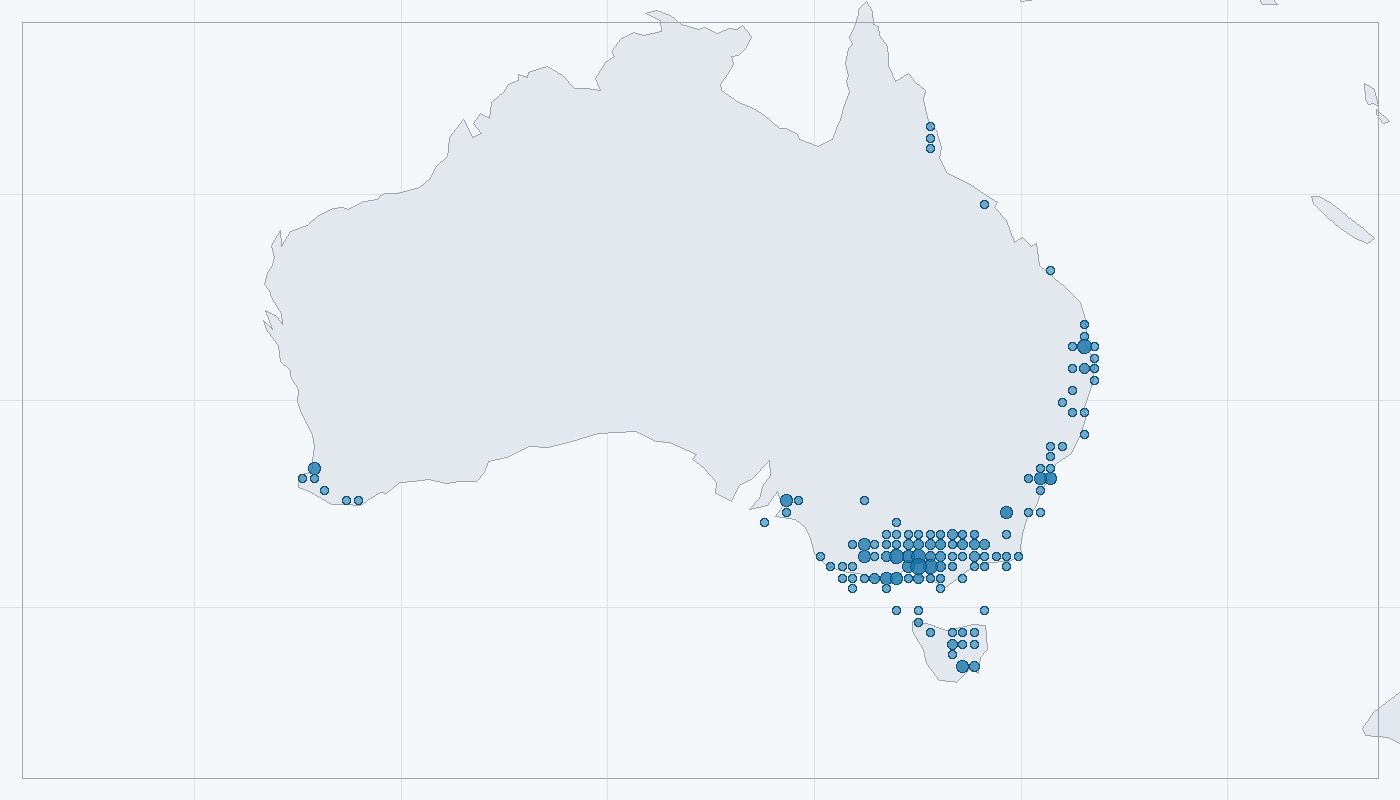 Mapa zaznamenaného výskytu: Possum vlnitý (Pseudocheirus peregrinus)
