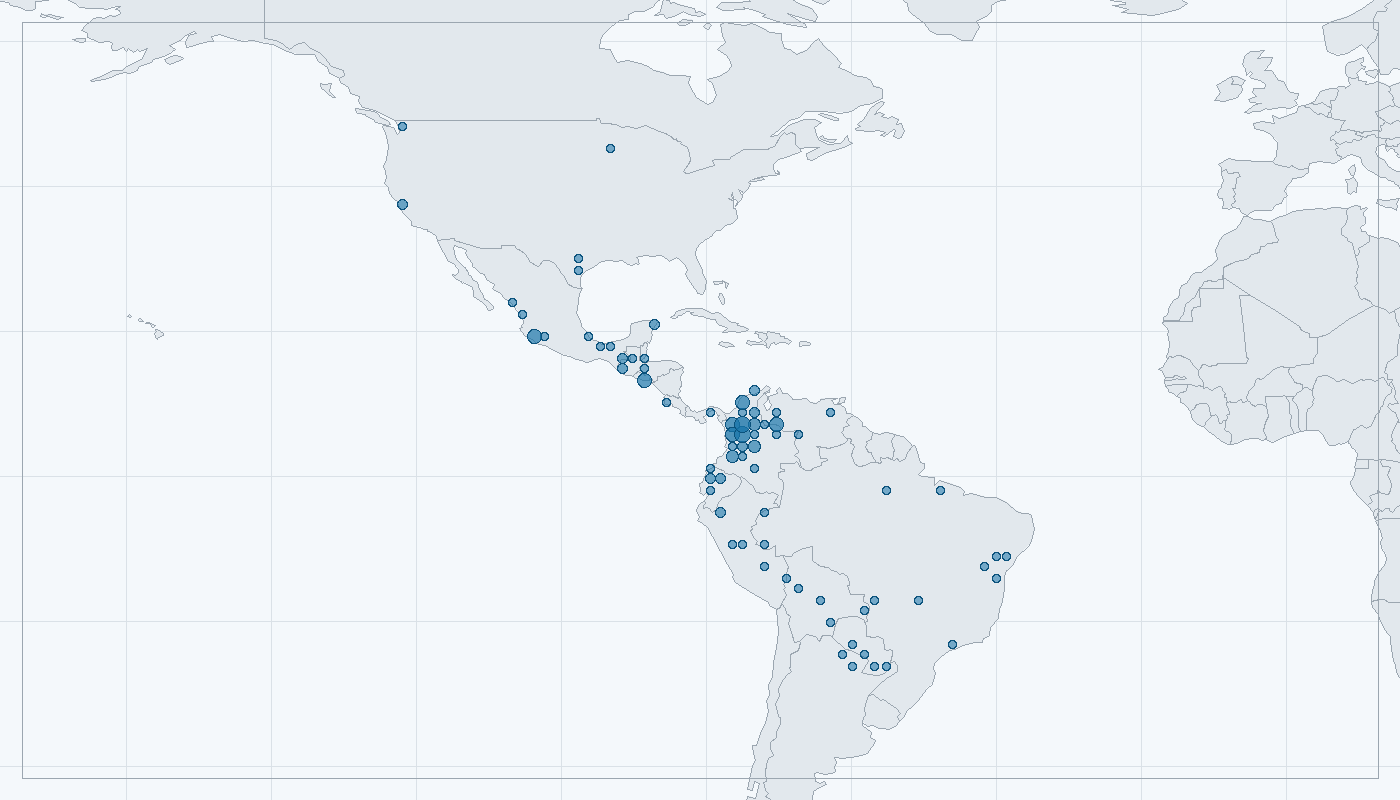 Mapa zaznamenaného výskytu: Jaguarundi (Puma yagouaroundi)