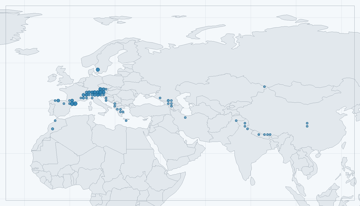 Mapa zaznamenaného výskytu: Kavče žlutozobé (Pyrrhocorax graculus)