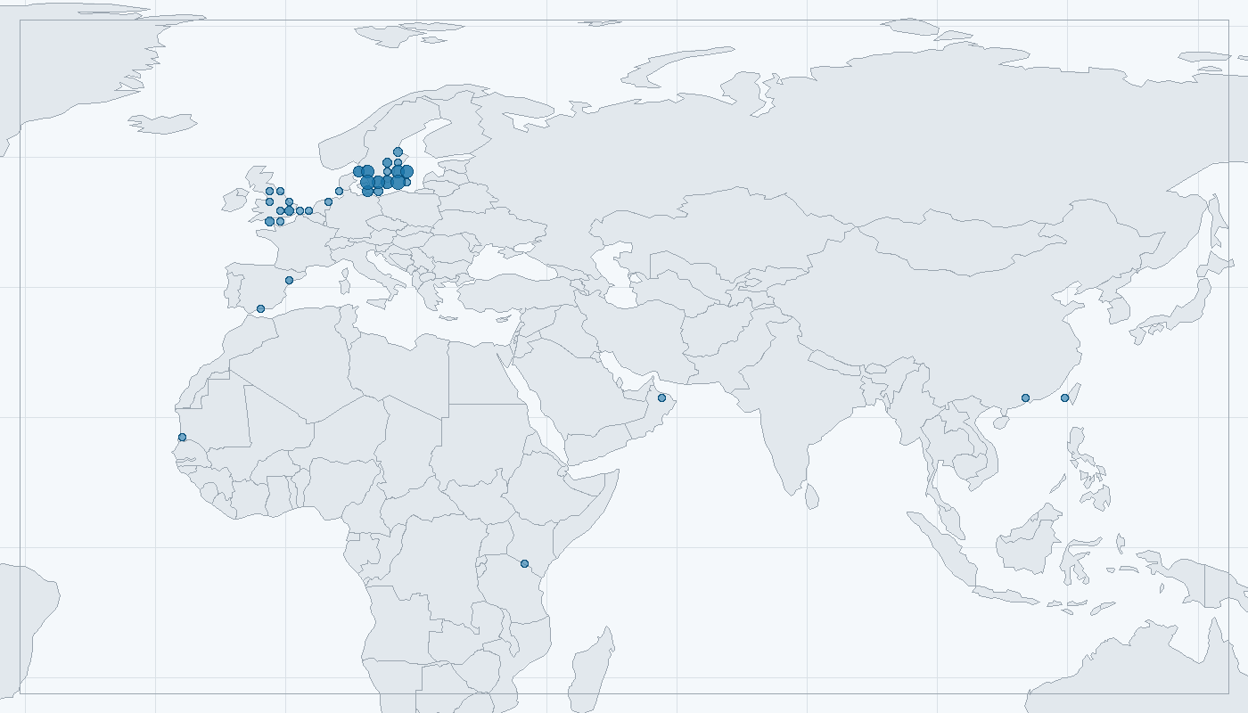 Mapa zaznamenaného výskytu: Tenkozobec opačný (Recurvirostra avosetta)