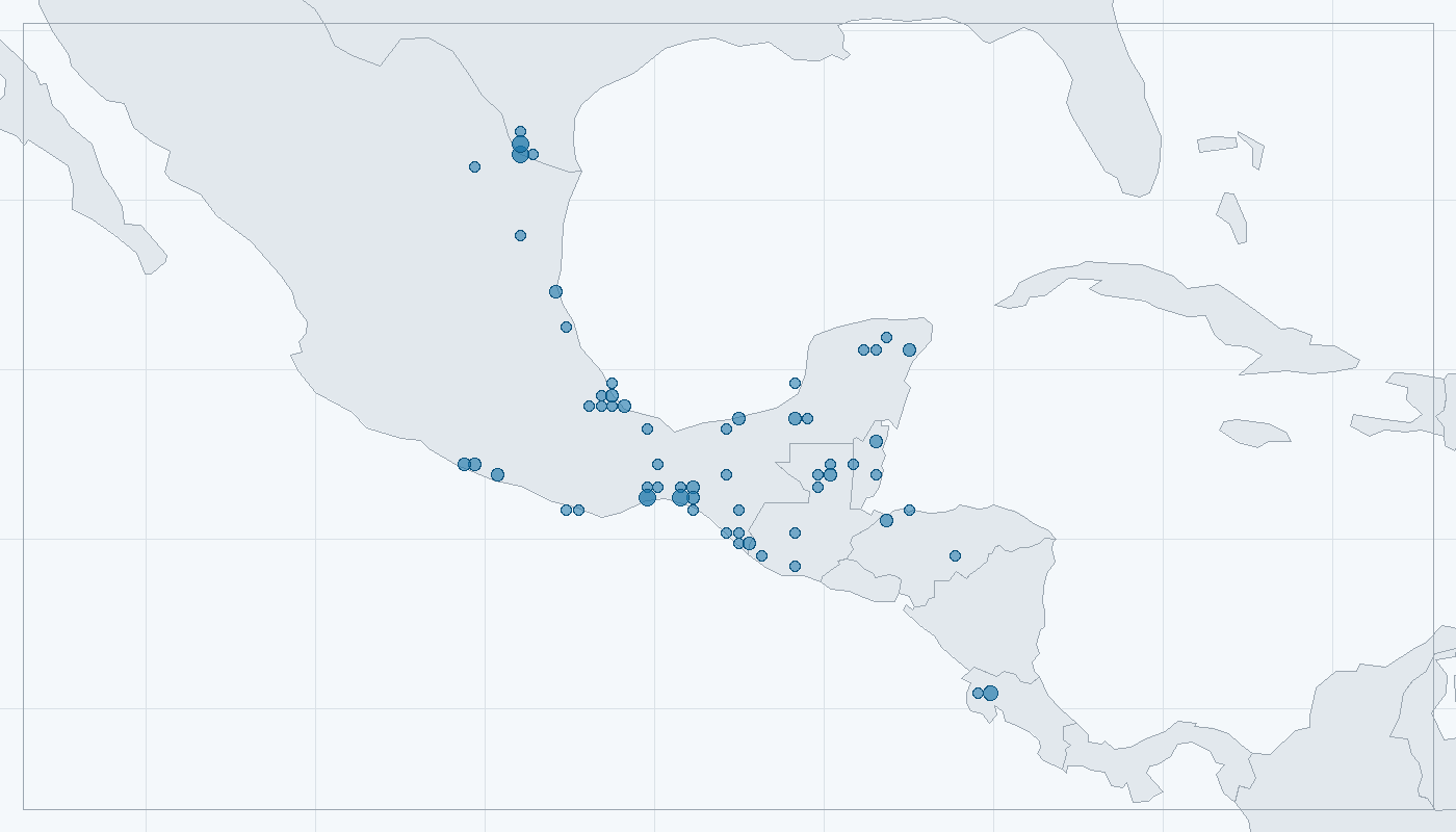 Mapa zaznamenaného výskytu: Bachratka mexická (Rhinophrynus dorsalis)