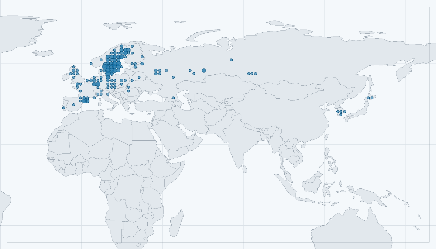 Mapa zaznamenaného výskytu: Veverka obecná (Sciurus vulgaris)