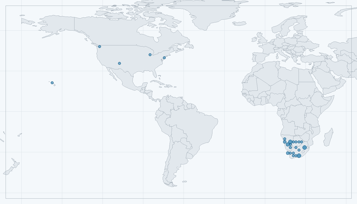 Mapa zaznamenaného výskytu: Surikata (Suricata suricatta)