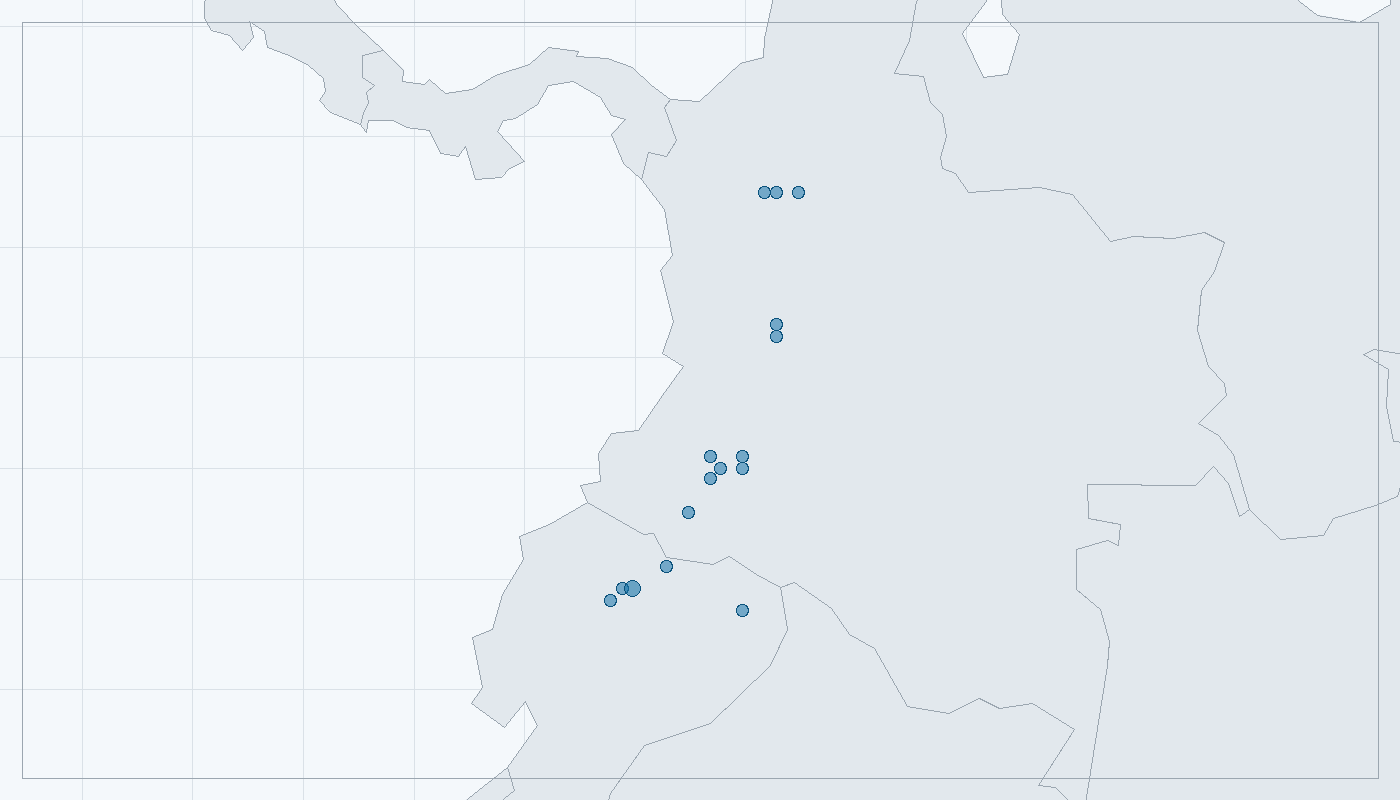 Mapa zaznamenaného výskytu: Tapír horský (Tapirus pinchaque)