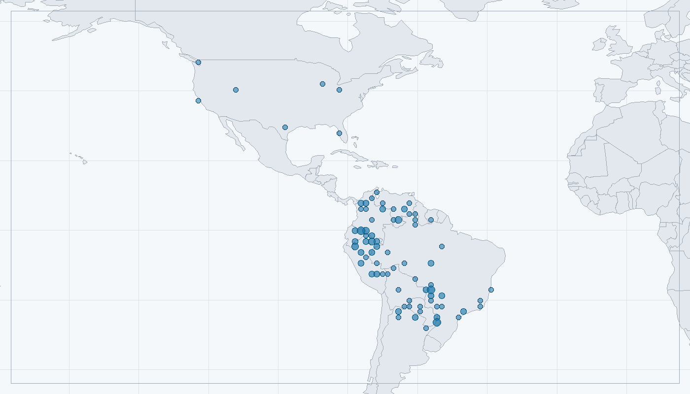 Mapa zaznamenaného výskytu: Tapír jihoamerický (Tapirus terrestris)