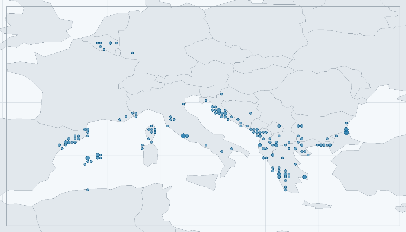 Mapa zaznamenaného výskytu: Želva zelenavá (Testudo hermanni)