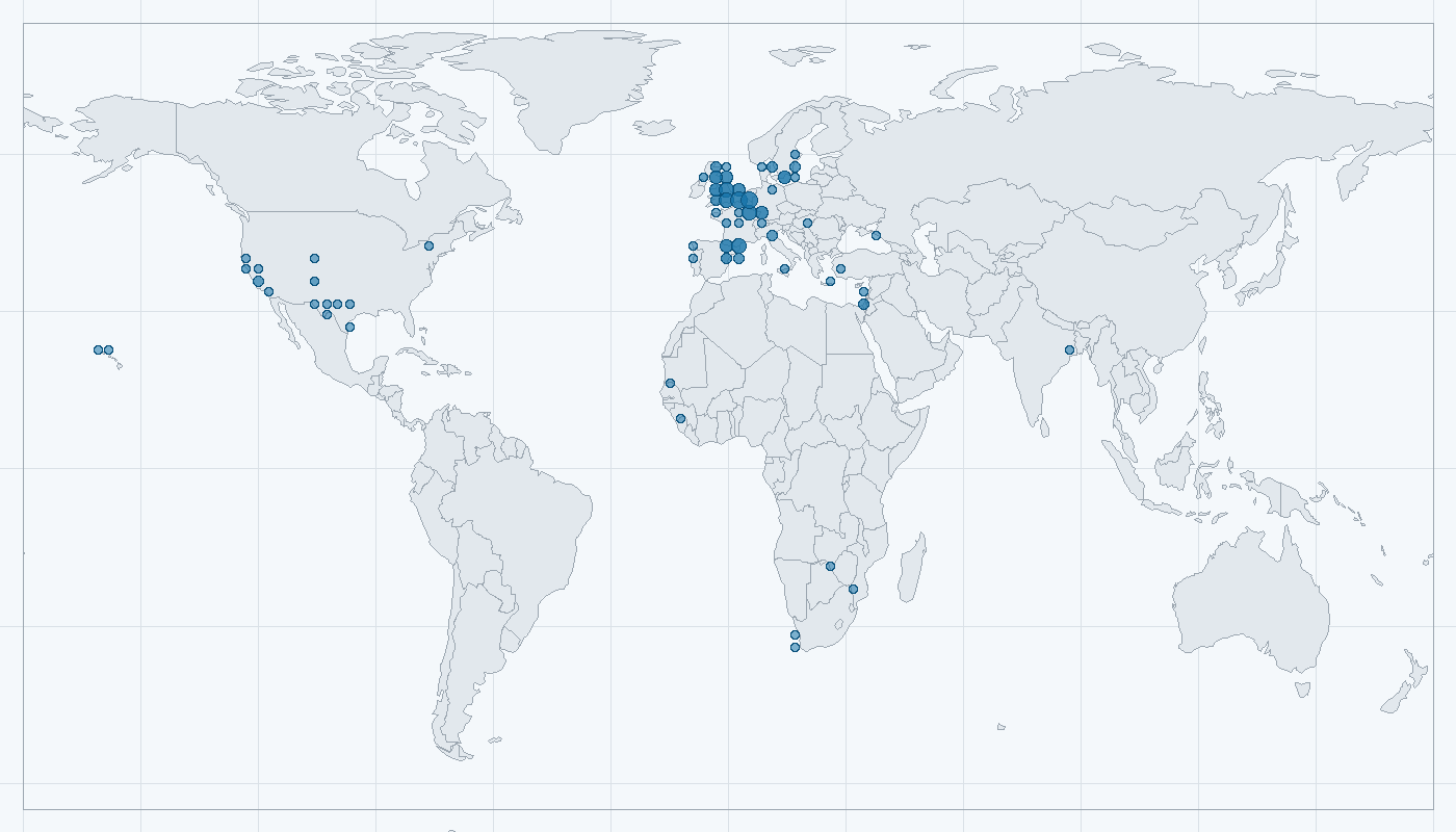 Mapa zaznamenaného výskytu: Sova pálená (Tyto alba)