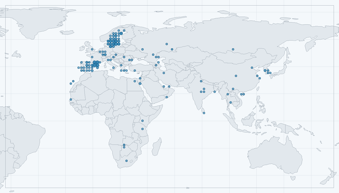 Mapa zaznamenaného výskytu: Dudek chocholatý (Upupa epops)