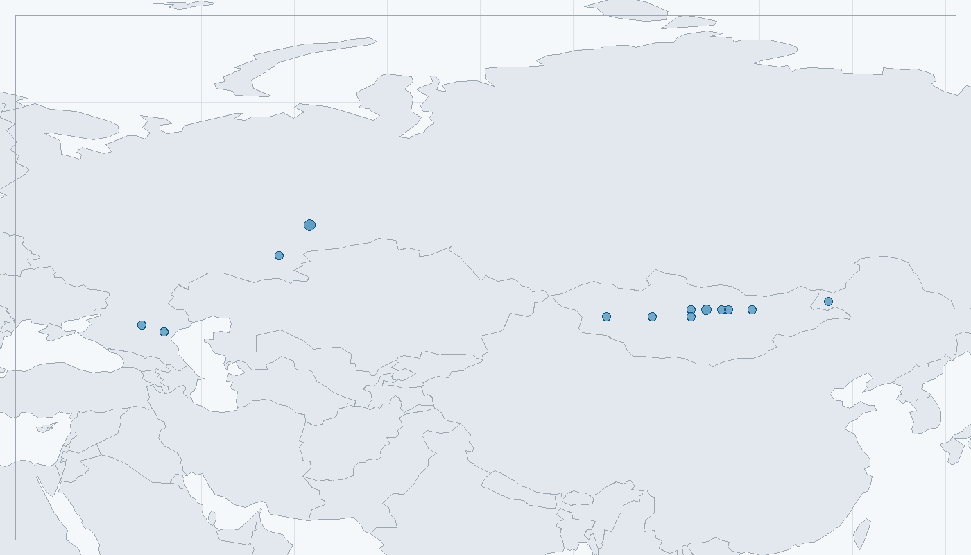 Mapa zaznamenaného výskytu: Liška korsak (Vulpes corsac)