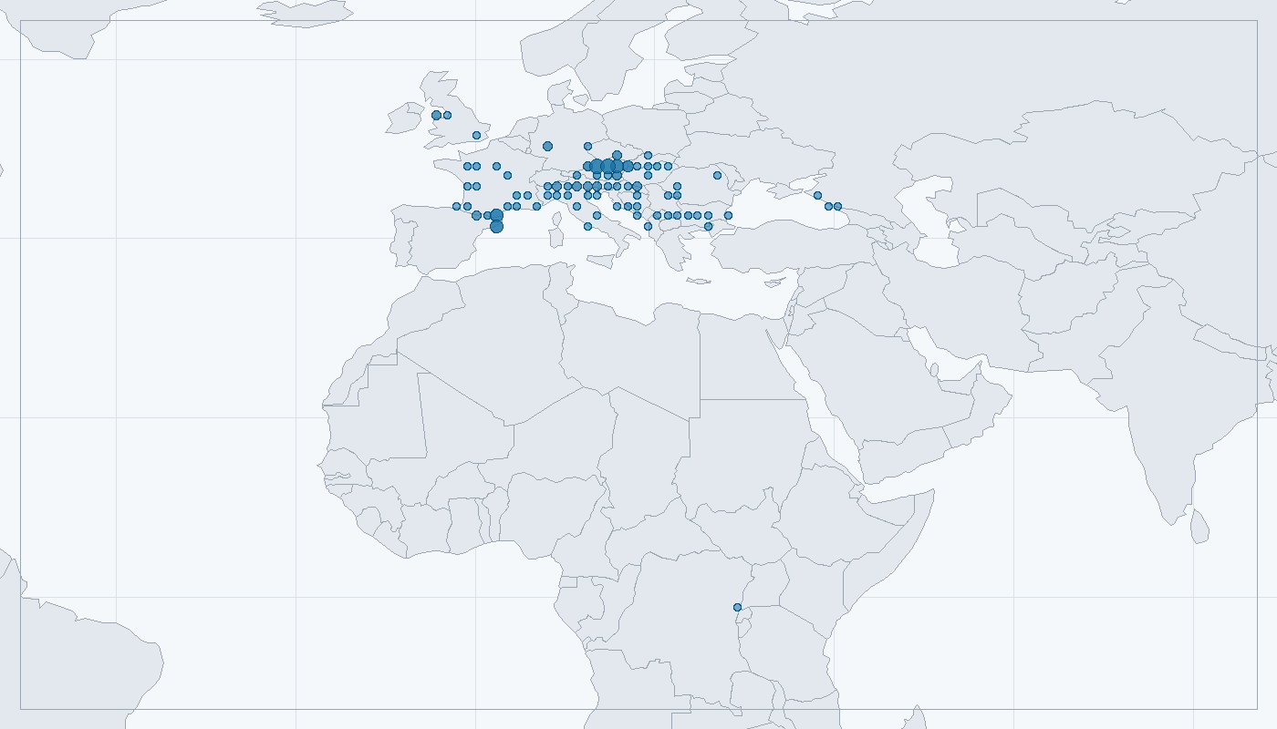 Mapa zaznamenaného výskytu: Užovka stromová (Zamenis longissimus)